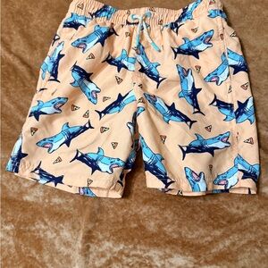 Cat & Jack Peach Swim Beach Trunks Pizza and Shark Print Drawstring Large 10 12